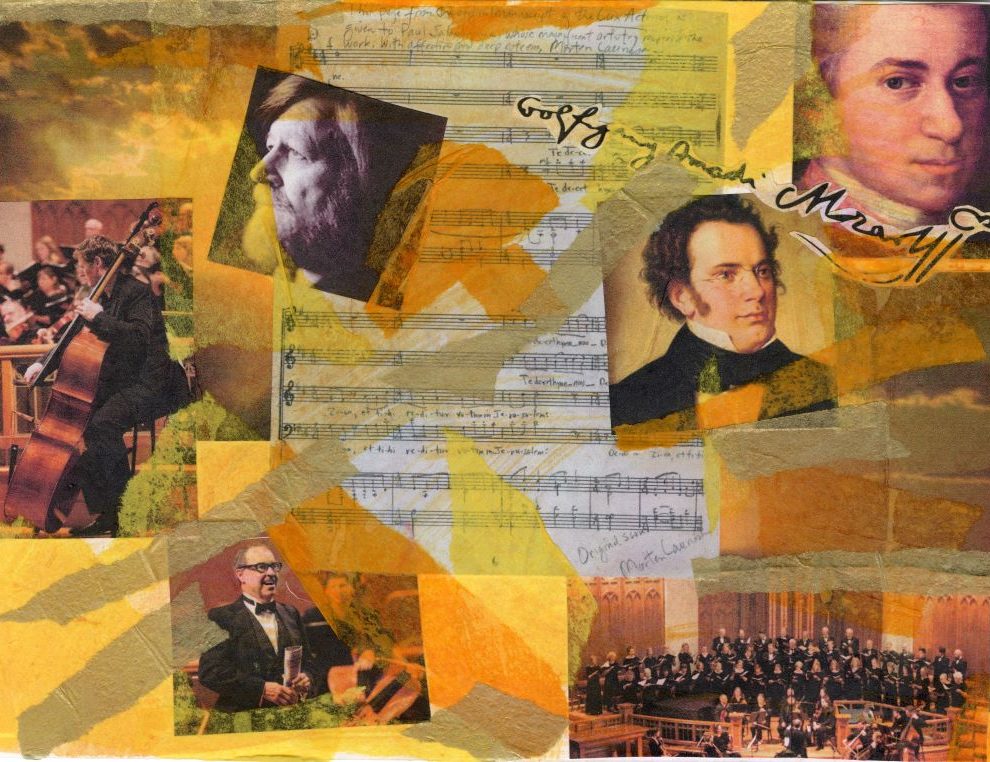 Collage featuring Franz Schubert, Morten Lauridsen, Wolfgang Amadeus Mozart, Freddie Coleman, Seattle Choral Company for Eternal Light concert March 2024