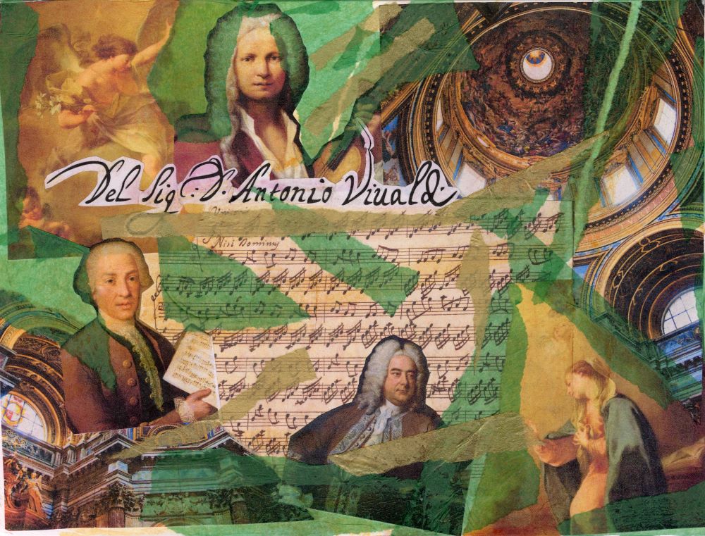 Vivaldi Handel and Durante collage with handwritten sheet music Seattle Choral Company An Italian Baroque Christmas